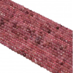 Turmalin różowy 2mm fasetowana kulka - sznur