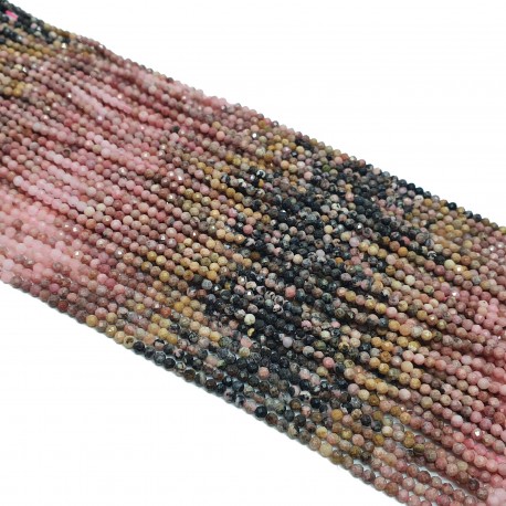 Rodonit 3mm cieniowany fasetowana kulka - sznur