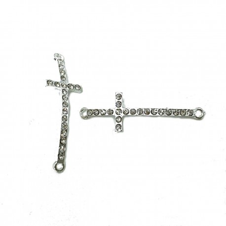 Łącznik/ element ozdobny krzyż z cyrkoniami 13x42mm wykonany z metalu - srebrny