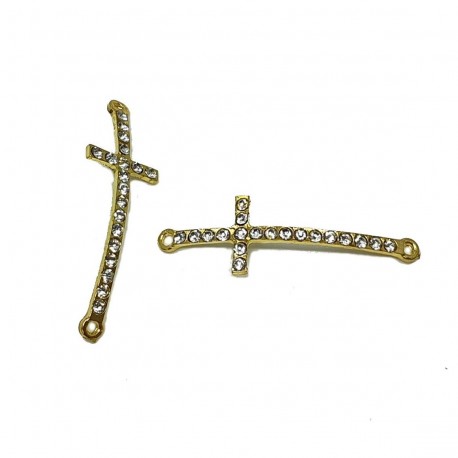 Łącznik/ element ozdobny krzyż z cyrkoniami 13x42mm wykonany z metalu - złoty
