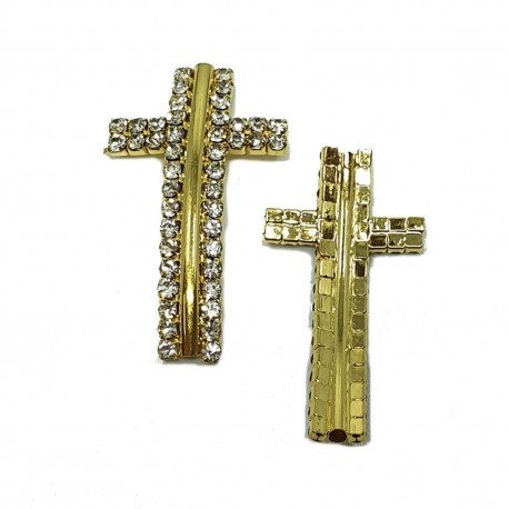 Przekładka ozdobna krzyż z cyrkoniami 23x40mm wykonana z metalu - złoty