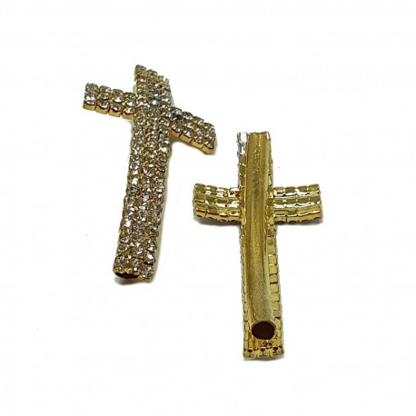 Przekładka ozdobna krzyż z cyrkoniami 24x47mm wykonana z metalu - złoty
