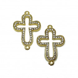 Łącznik/ element ozdobny krzyż z cyrkoniami 27x41mm wykonany z metalu - złoty